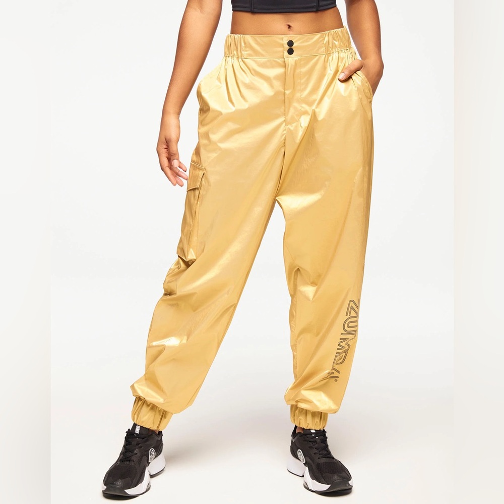 NWT Zumba Runway Cargo Track Pants, Gold, L